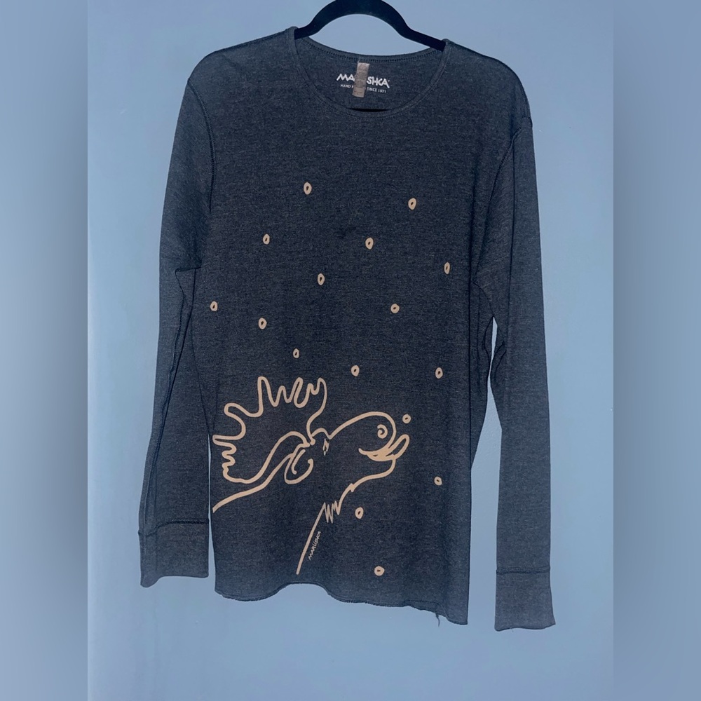 Marushka Long Sleeve Waffle Knit Shirt - “Moose Lick” - Large - Dark Grey - EUC